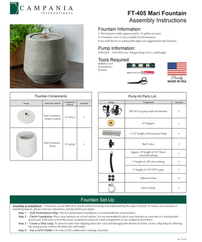 Mari Outdoor Water Fountain Campania International