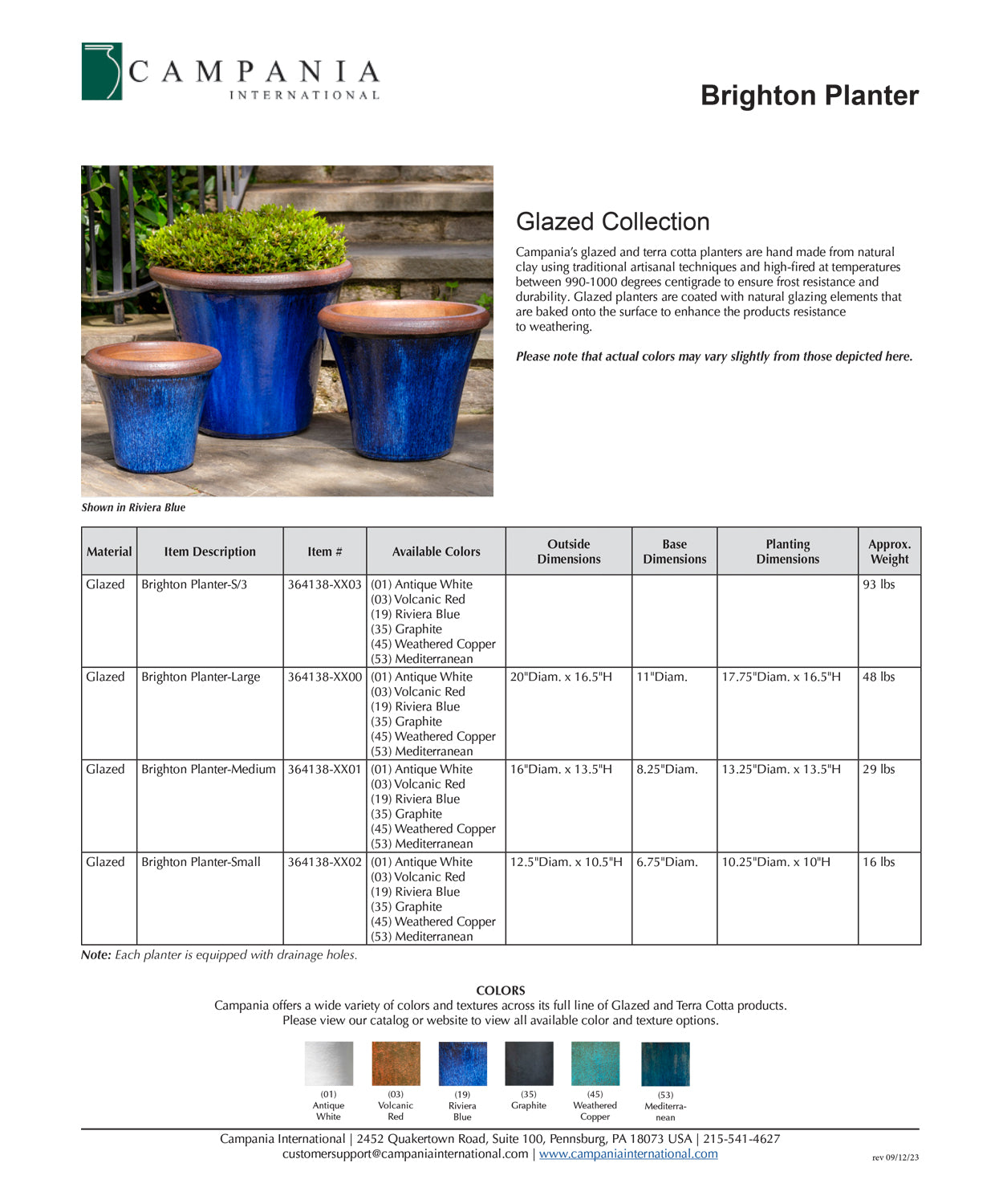 Campania Brighton Glazed Terra Cotta Planter Set of 3 in Antique White