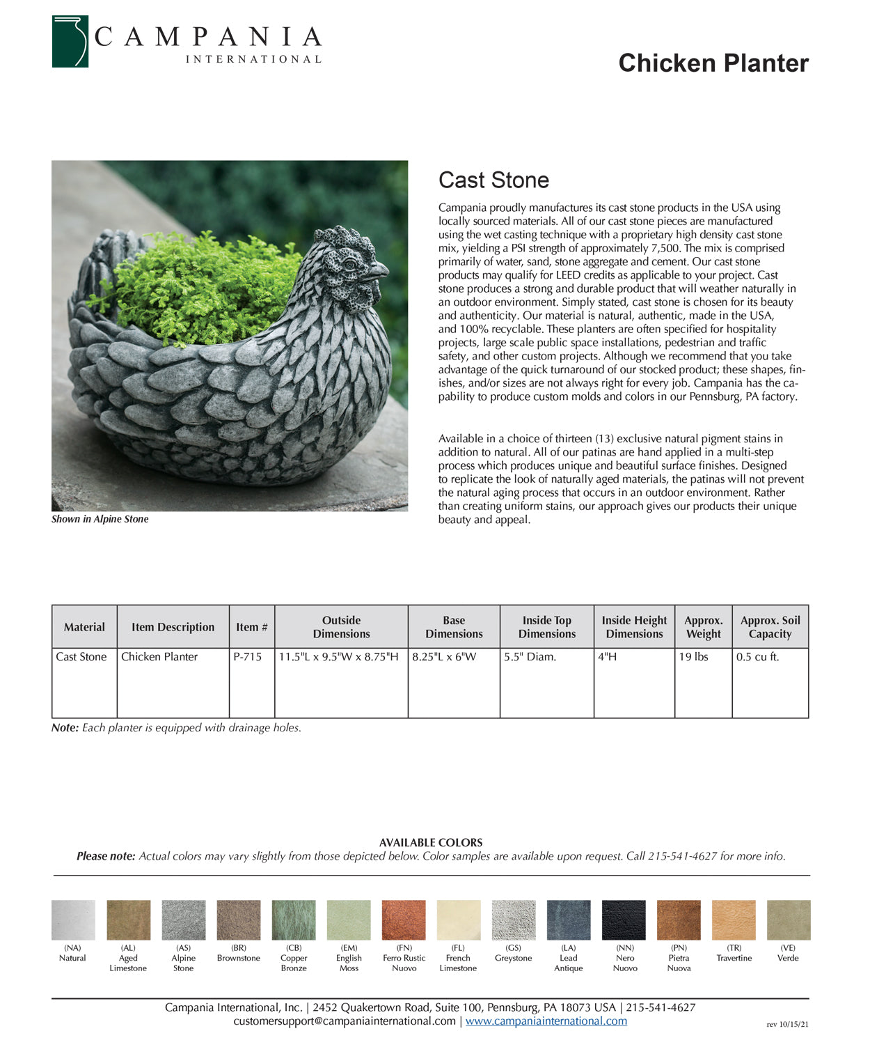 Campania Chicken Cast Stone Garden Planter