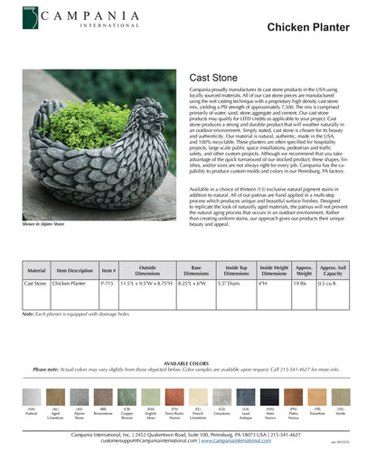 Campania Chicken Cast Stone Garden Planter