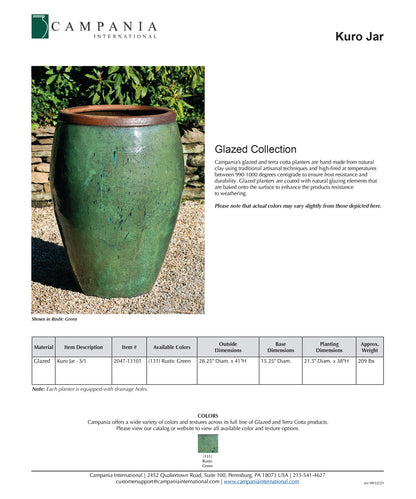 Campania Kuro Jar in Rustic Green | Glazed Terra Cotta Planter