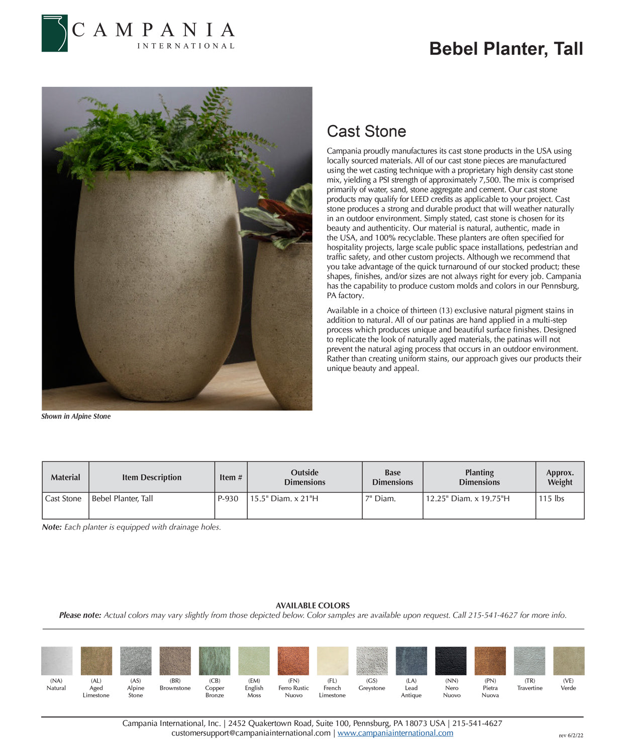 Campania  Bebel Tall Cast Stone Planter