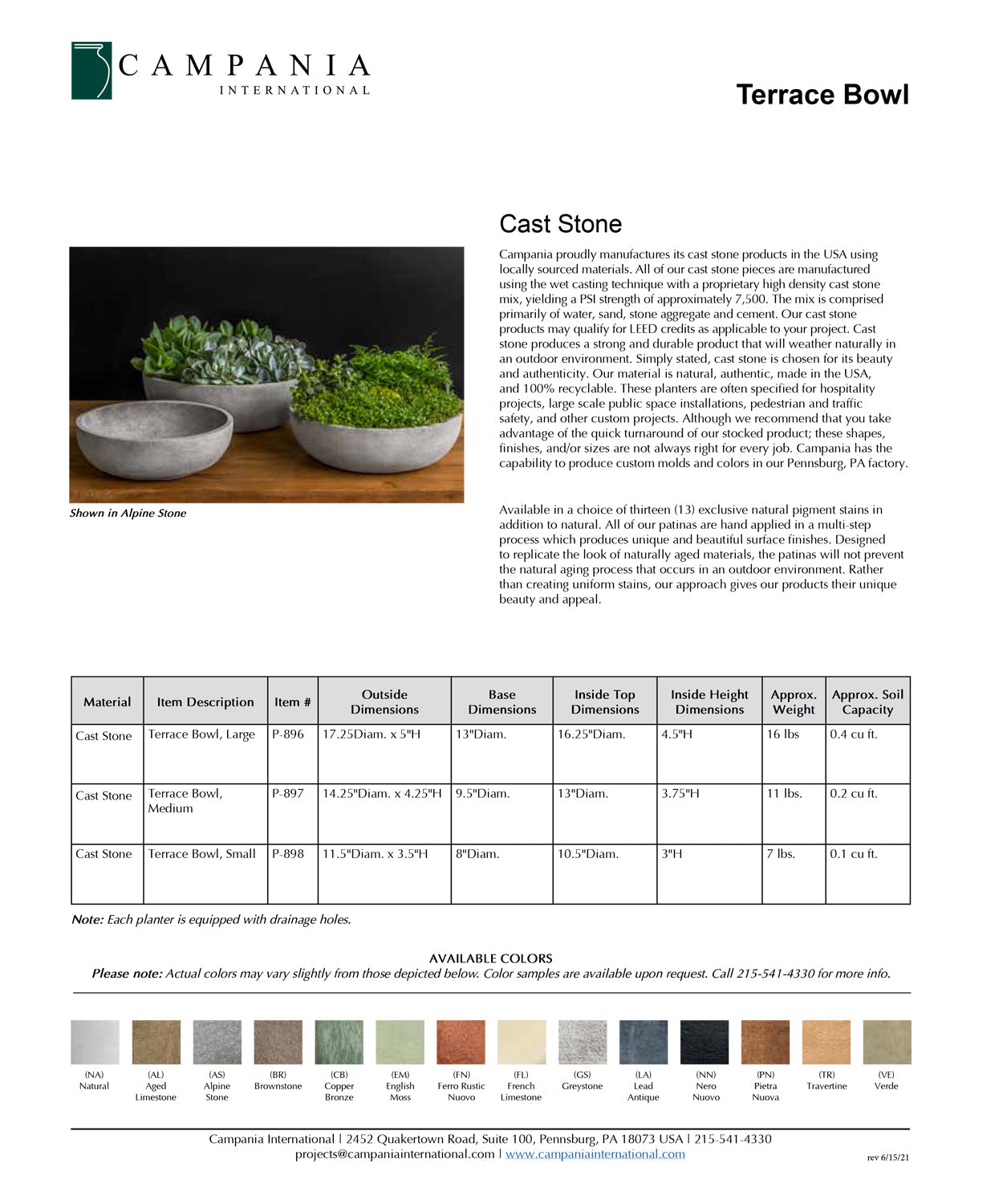 Campania Terrace Bowl | Cast Stone Planter
