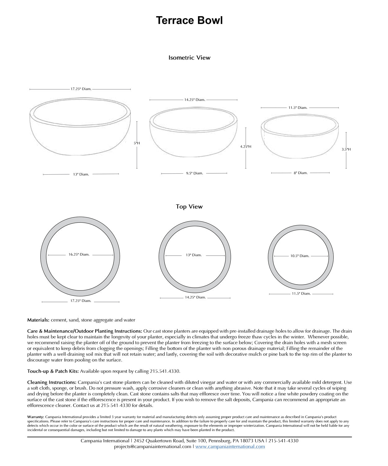 Campania Terrace Bowl | Cast Stone Planter