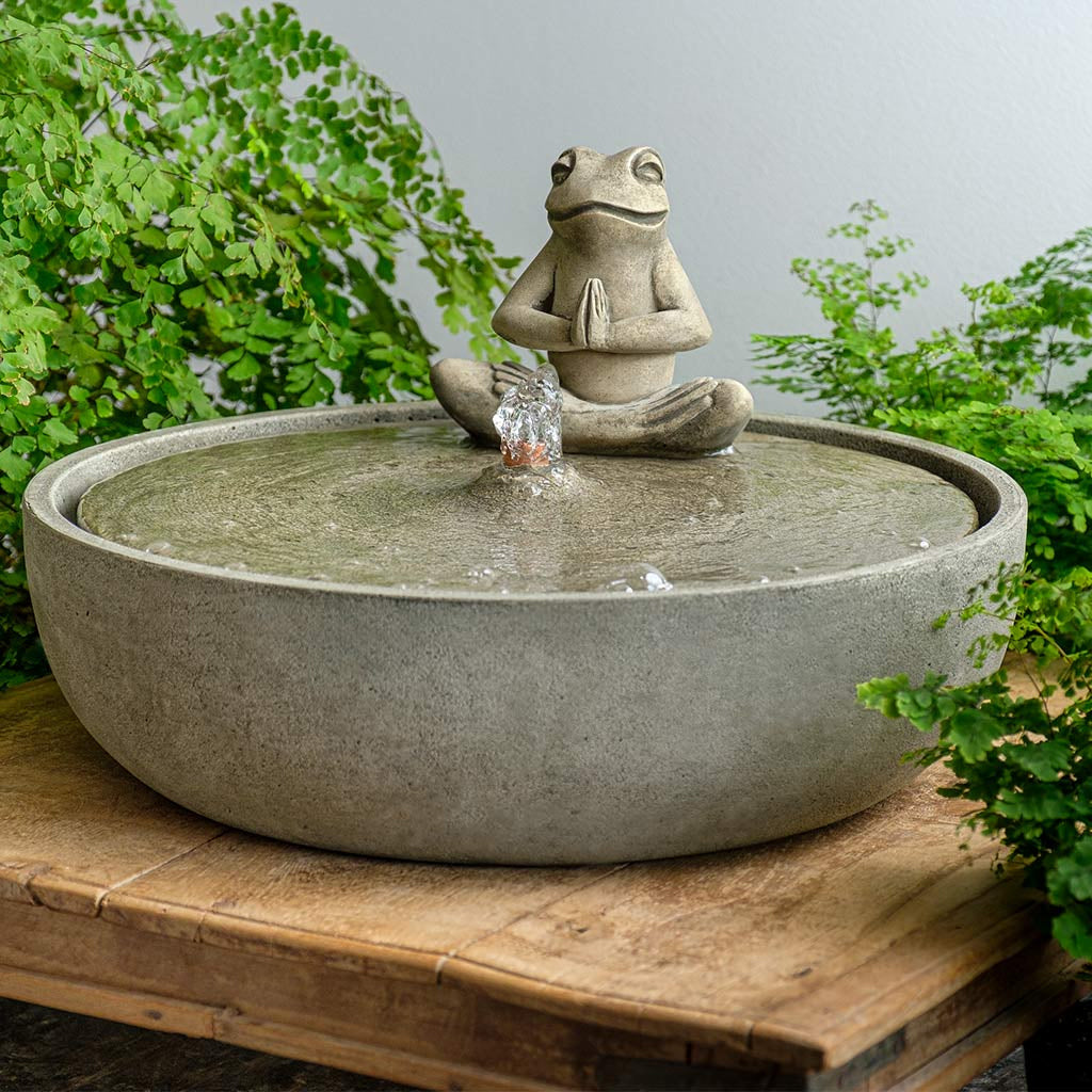 Campania Yoga Frog Fountain | Zen Cast Stone Garden Fountain