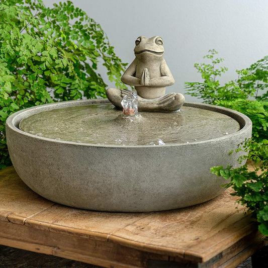 Campania Yoga Frog Fountain | Zen Cast Stone Garden Fountain