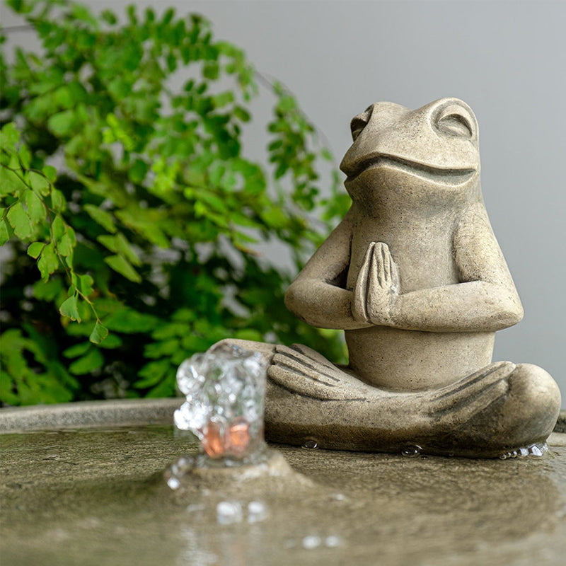 Campania Yoga Frog Fountain | Zen Cast Stone Garden Fountain
