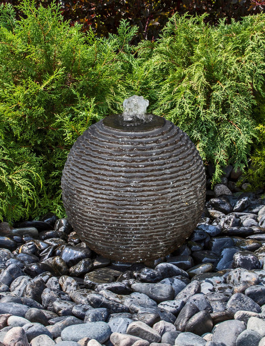 Blue Thumb Black Ribbed Granite Sphere Fountain - Complete Kit