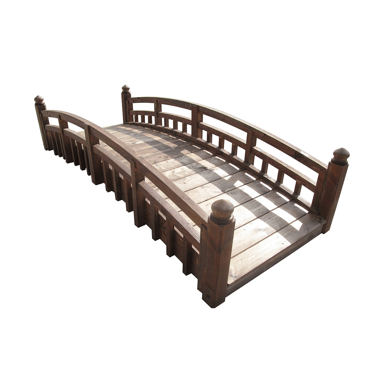 Japanese Taiko Wood Garden Bridge with Finials 8 ft.