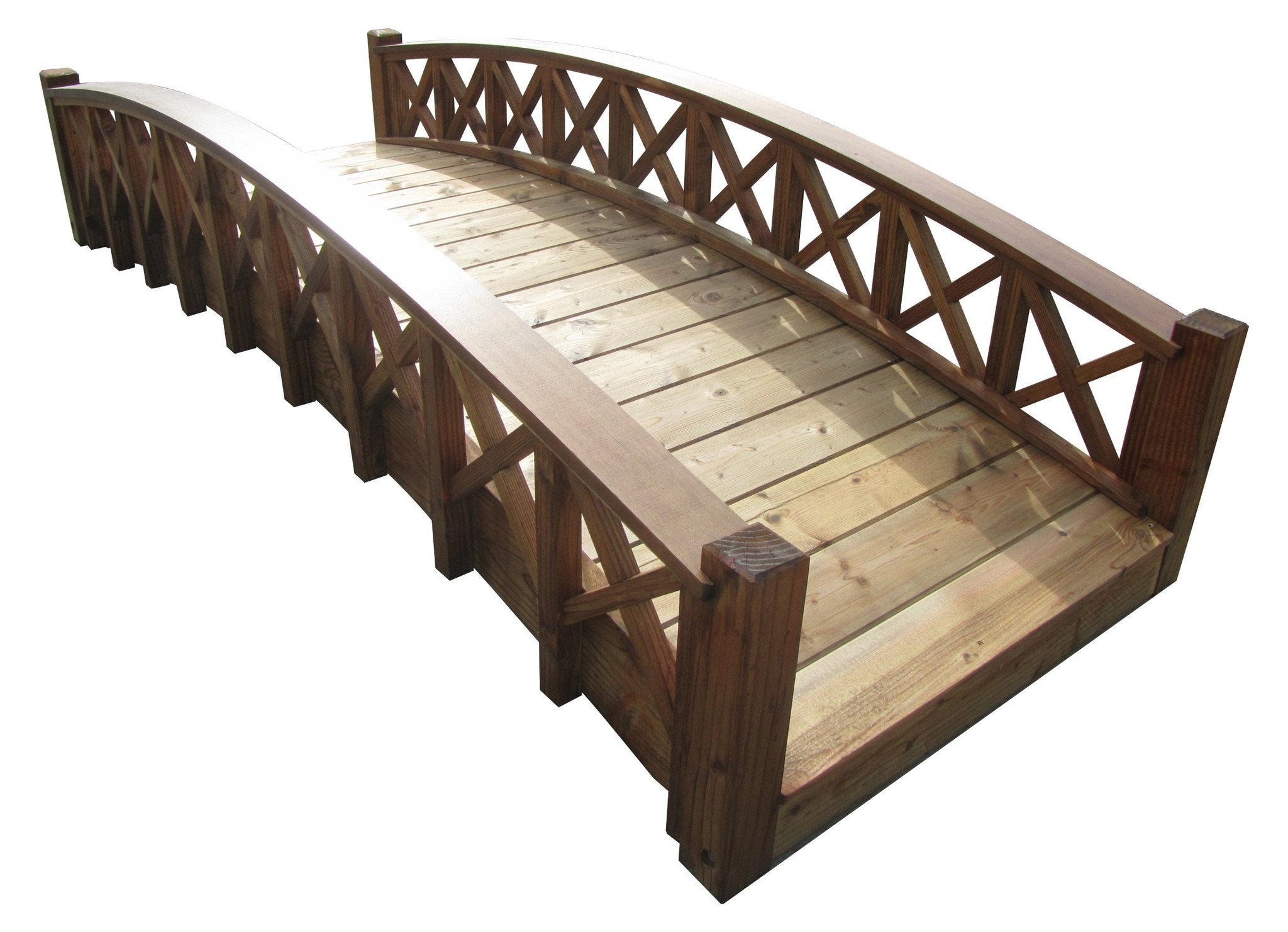 Swan Wooden Garden Bridge with Half Halving Lattice Railings 8 ft.