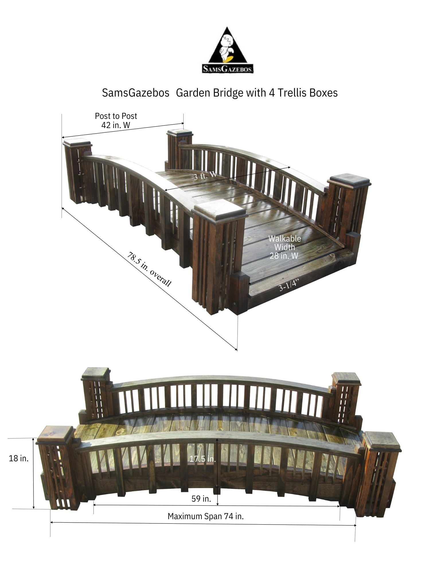 Garden Bridge with 4 Trellis Posts 7 ft.