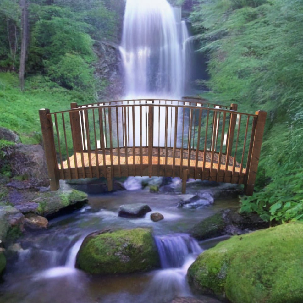 Wooden Garden Bridge with High Rails 12 ft.