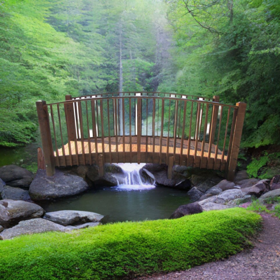 Wooden Garden Bridge with High Rails 12 ft.