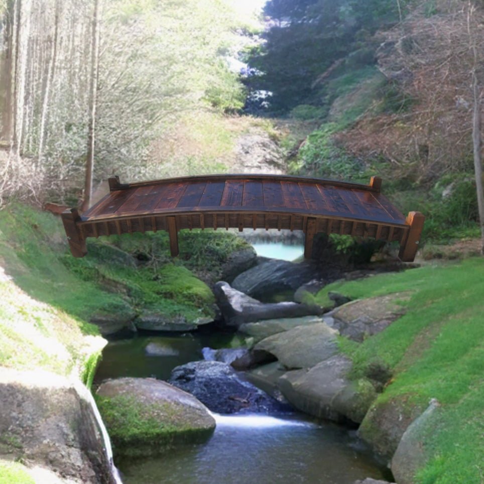 Wooden Garden Bridge with Low Rails 12 ft.