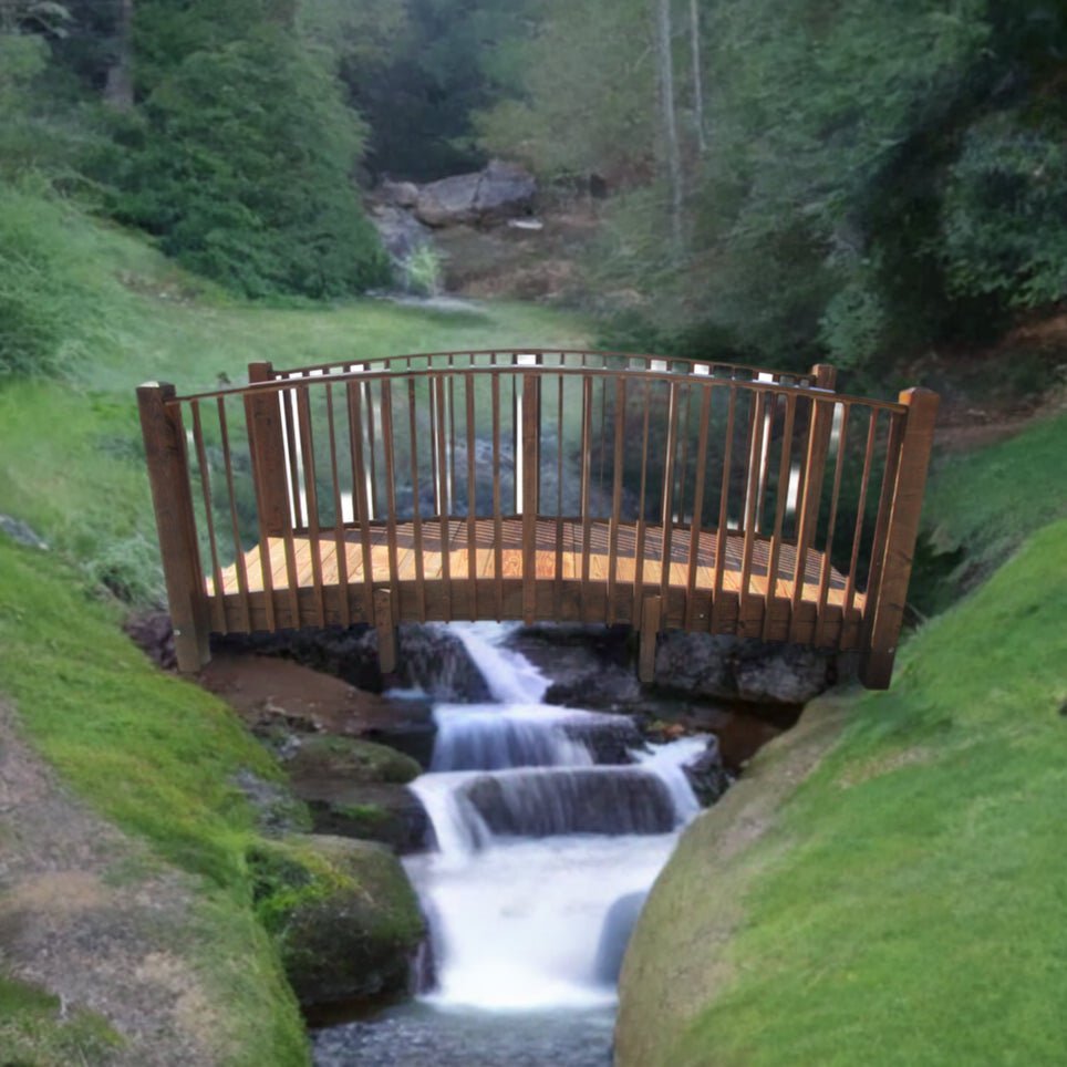 Wooden Garden Bridge with High Rails 12 ft.