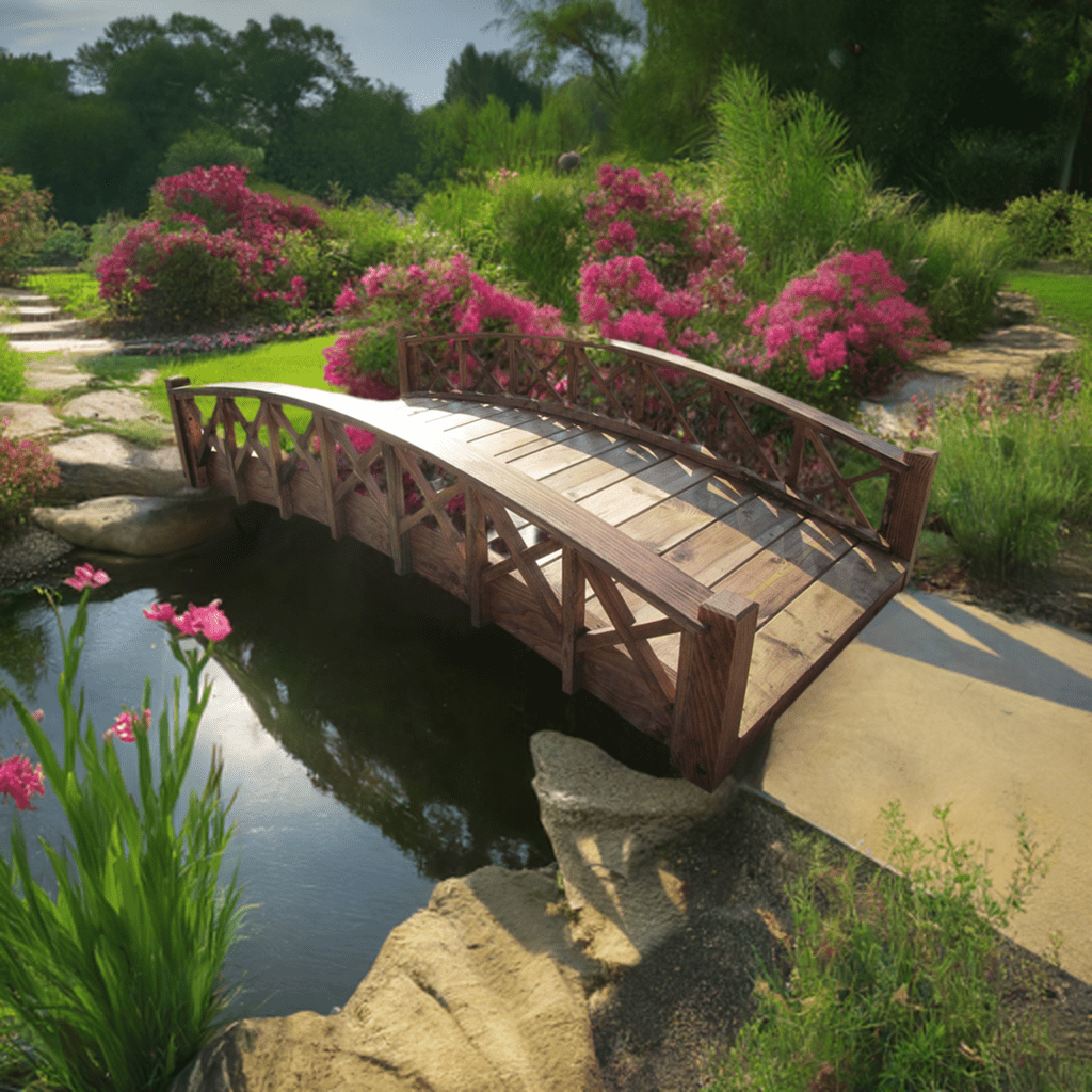 Swan Wooden Garden Bridge with Cross Halving Lattice Railings 6 ft.