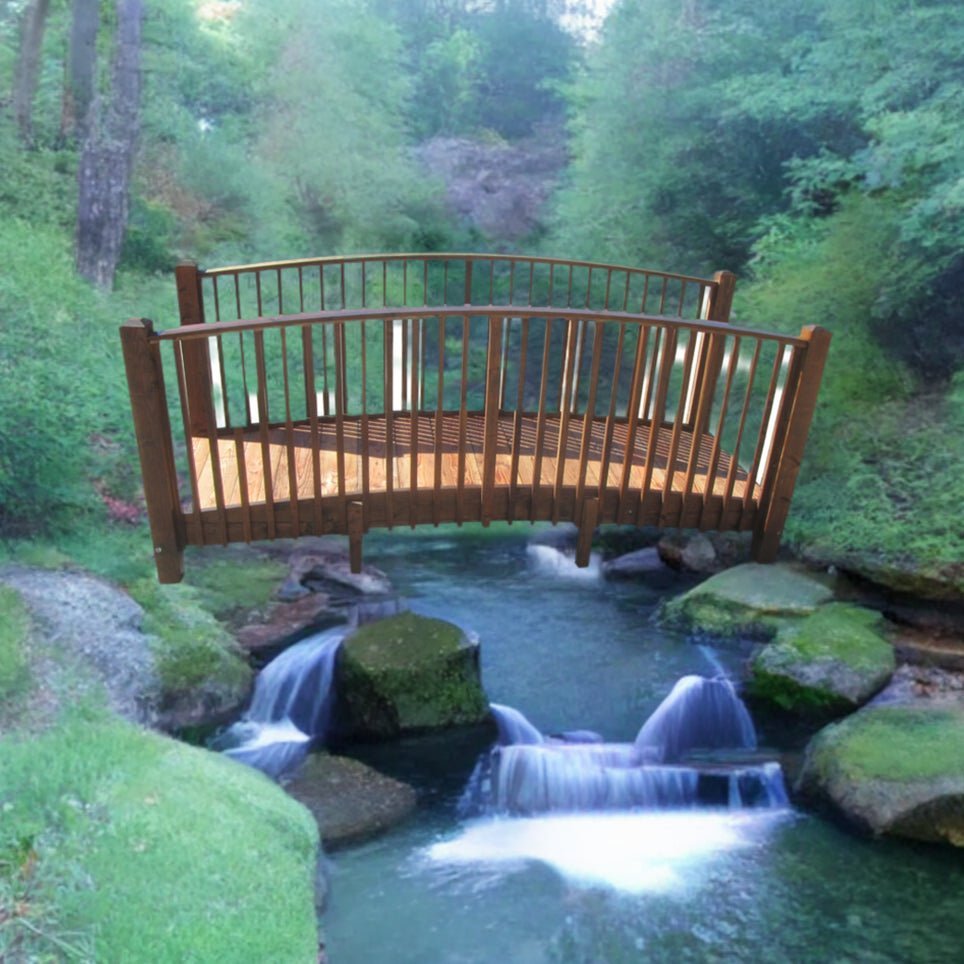 Wooden Garden Bridge with High Rails 12 ft.