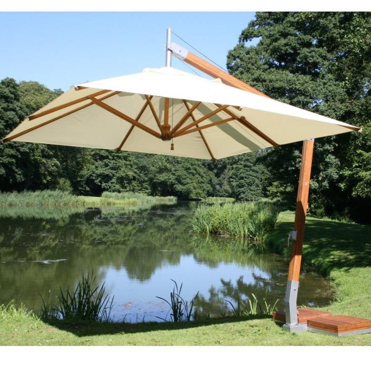 Bambrella Levante Side Wind - 10' and 11' Square Bamboo Cantilever Umbrella