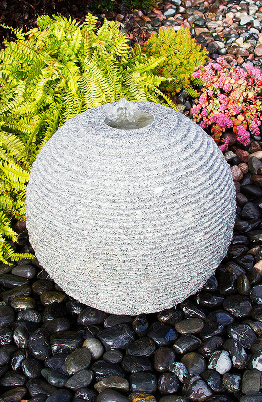 Blue Thumb Gray Ribbed Granite Sphere Fountain - Complete Kit