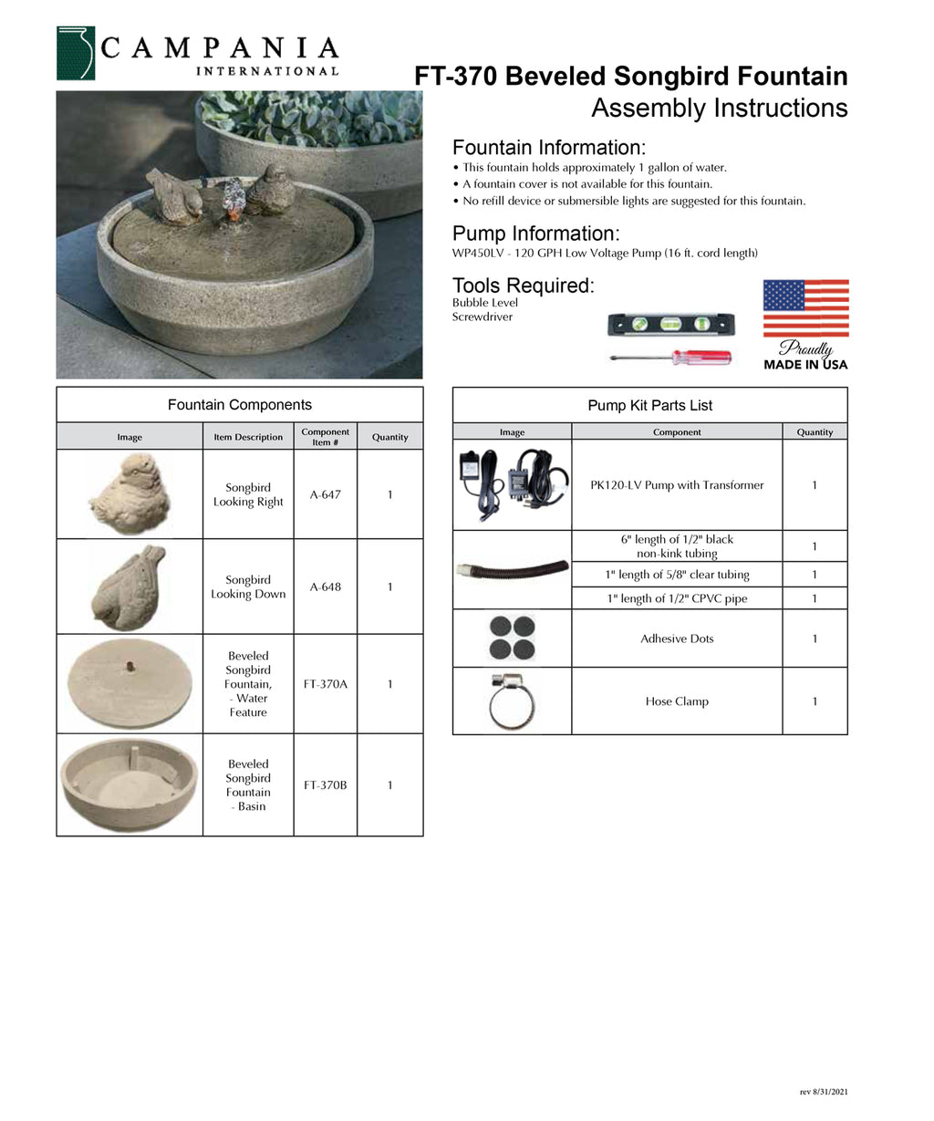 Campania International Beveled Songbird Fountain
