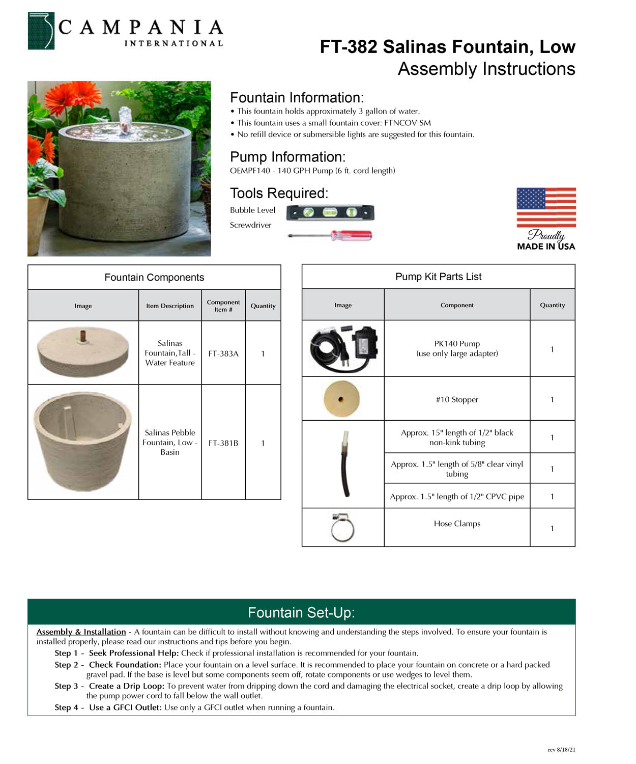 Campania International Salinas Outdoor Water Fountain, Low