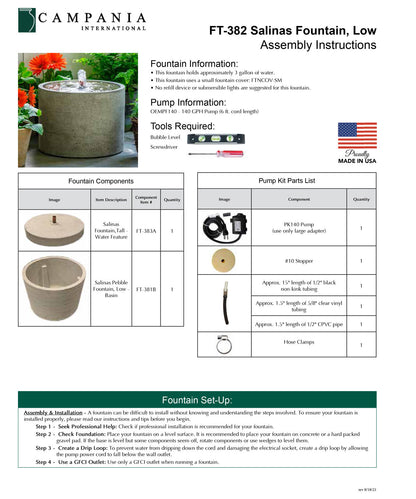 Campania International Salinas Outdoor Water Fountain, Low