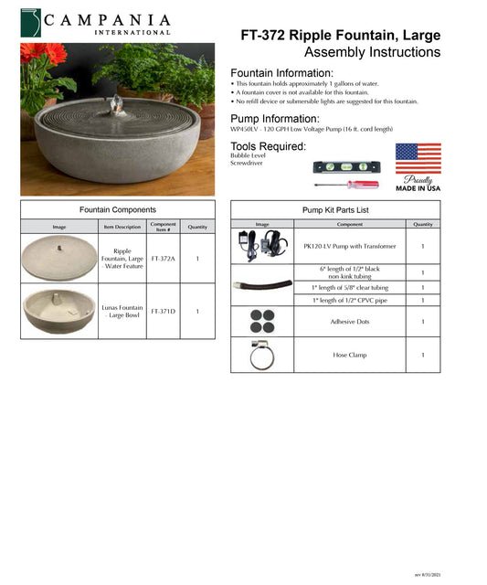 Campania International Ripple Outdoor Water Fountain, Large