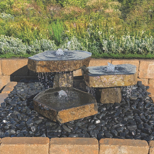Blue Thumb Triple Basalt Bird Bath Fountain - Complete Kit