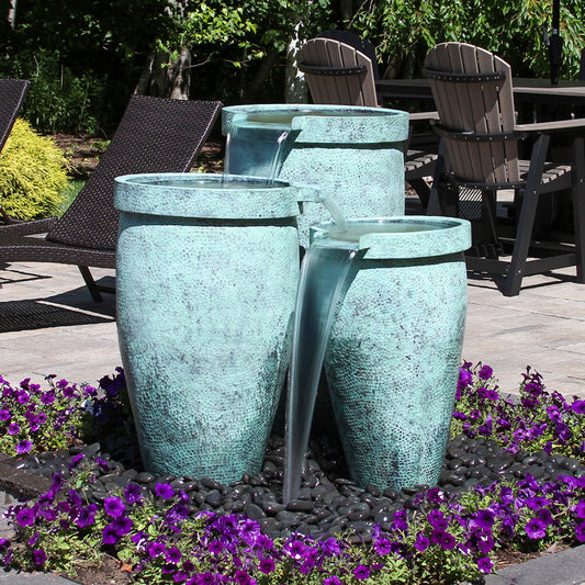 Blue Thumb Triple Round Brass Urn Fountain - Complete Kit